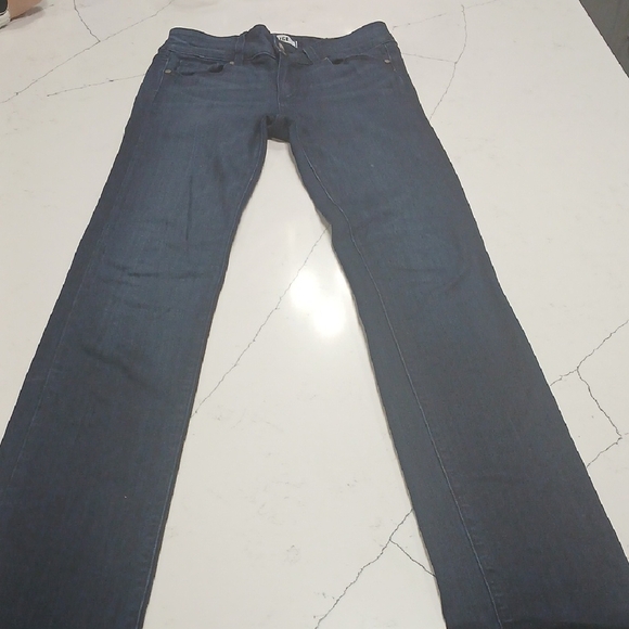 Womens Blue Denim Jeans By Paige, Sz 27, Straight Cut , Long Leg, Stretch - Picture 1 of 15
